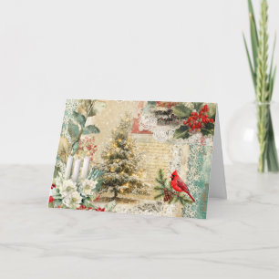 Cartão De Festividades Natal Inspirado em Mídia Mista Abstrata Vintage