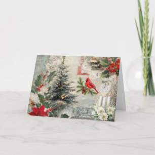 Cartão De Festividades Natal Inspirado em Mídia Mista Abstrata Vintage
