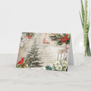 Cartão De Festividades Natal Inspirado em Mídia Mista Abstrata Vintage