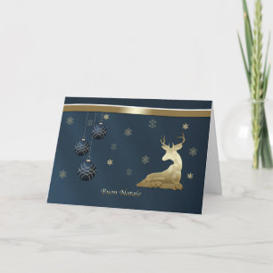 Cartão De Festividades Natal, italiano, veado Ouro, flocos de neve