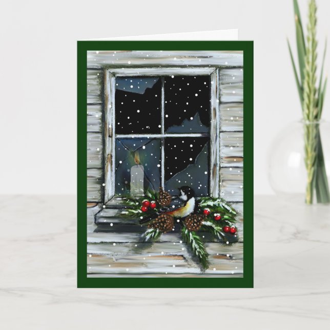 Cartão De Festividades Natal: Janela do Velho Celeiro: Jesus: Leve, Vela (Frente)