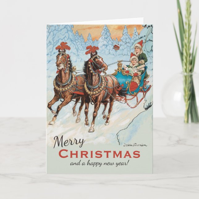 Cartão De Festividades Natal Jenny Nyström CC0933 Crianças em trenó (Frente)
