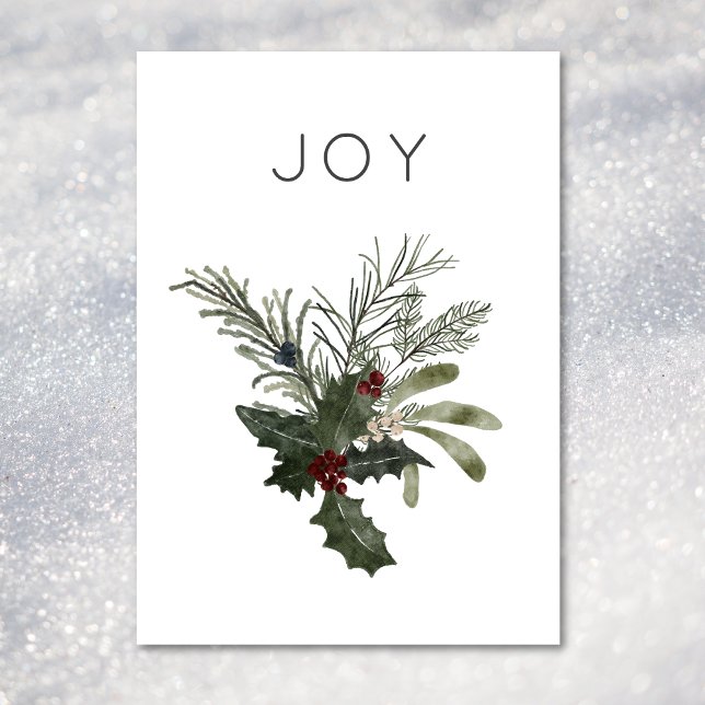 Cartão De Festividades Natal Joy Rustic Minimale Holly Greenery (Christmas Joy Rustic Minimal Holly Greenery Holiday Card)