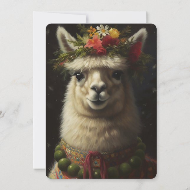 Cartão De Festividades Natal Llama (Frente)