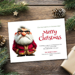 Cartão De Festividades Natal Louco Papai Noel Cartoon Humor Quirky Vintag