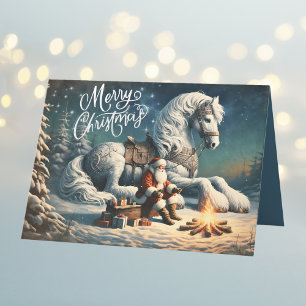 Cartão De Festividades Natal Mágico Papai Noel e Cavalo Branco