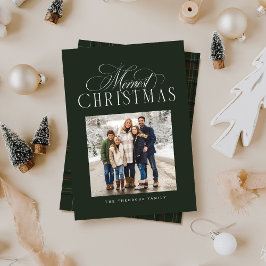 Cartão De Festividades Natal mais alegre foto em elegante caçador verde