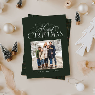 Cartão De Festividades Natal mais alegre foto em elegante caçador verde