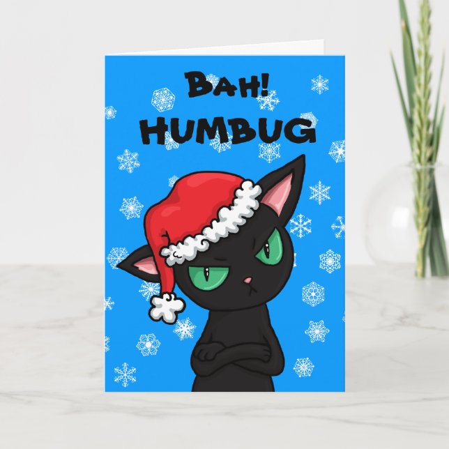 Cartão De Festividades Natal mal-humorado da farsa de Bah do gato preto (Frente)