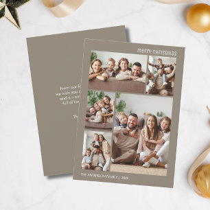 Cartão De Festividades Natal Minimalista 5 Colagem de Fotos Família Bege