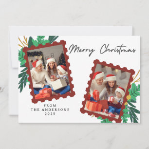 Cartão De Festividades Natal Minimalista Elegante Foto de Família Moder