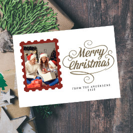 Cartão De Festividades Natal Minimalista Elegante | Foto de Família Moder