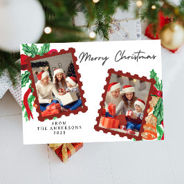 Cartão De Festividades Natal Minimalista Elegante | Foto de Família Moder