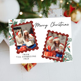 Cartão De Festividades Natal Minimalista Elegante | Foto de Família Moder