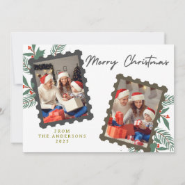 Cartão De Festividades Natal Minimalista Elegante | Foto de Família Moder