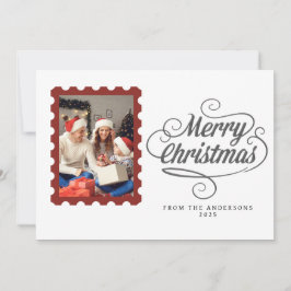 Cartão De Festividades Natal Minimalista Elegante | Foto de Família Moder