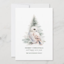 Natal Minimalista em Aquarela com Coruja da Neve n