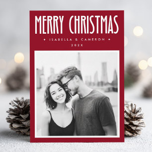 Cartão De Festividades Natal Minimalista Feliz Natal foto vermelha escura