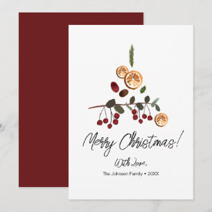 Cartão De Festividades Natal Minimalista Folhagem de Árvore Rústica