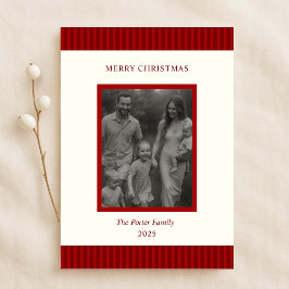 Cartão De Festividades Natal Minimalista Moderno Família Foto Vermelho Ch