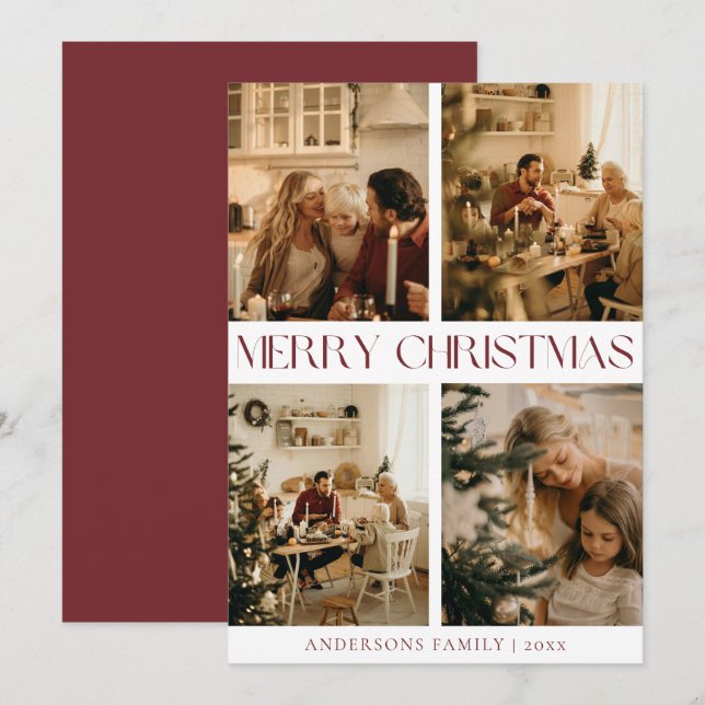 Cartão De Festividades Natal Mínimo da Foto da Família Elegante Moderna (Frente/Verso)