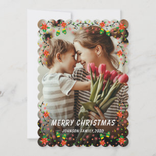 Cartão De Festividades Natal Mínimo Feliz 2 Foto FLORAL Horizontal