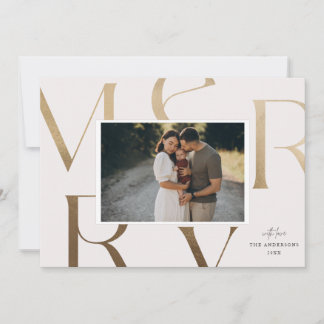 Cartão De Festividades Natal Moderno 1 Foto Falso Dourado Festa 