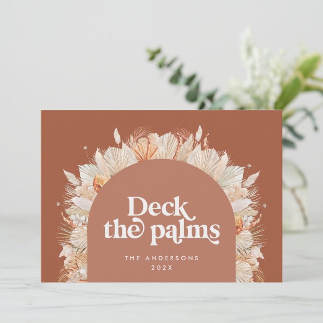 Cartão De Festividades Natal moderno, boêmio, palmeira botânica seca Ho (Em pé/Frente)