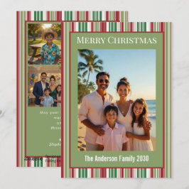 Cartão De Festividades Natal Moderno com Listras Vermelhas e Verdes 5 Fot