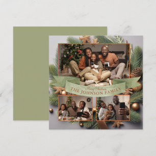 Cartão De Festividades Natal Moderno de 3 Fotos com Pinheiro