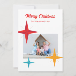 Cartão De Festividades Natal moderno de meados do século, estrelas retrô