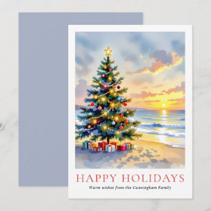 Cartão De Festividades Natal Moderno de Praia Costeira em Aquarela