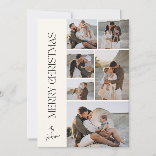Cartão De Festividades Natal moderno e elegante da colagem de fotos (Frente)