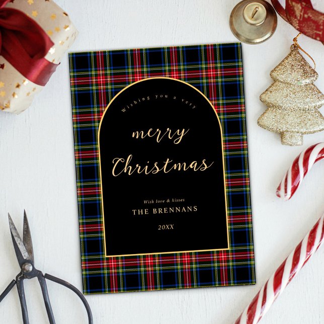 Cartão De Festividades Natal Moderno Elegante Festivo Tartan (Christmas Modern Elegant Festive Tartan Holiday Card)