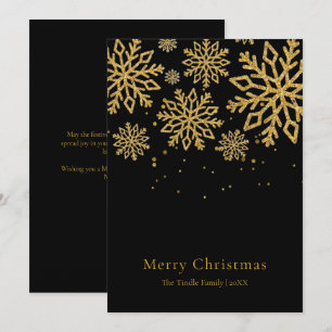 Cartão De Festividades Natal Moderno em Preto e Dourado com Glitter Scrip