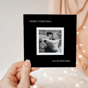 Cartão De Festividades Natal Moderno Minimalista Preto com Foto