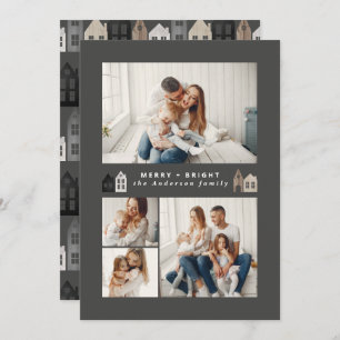 Cartão De Festividades Natal moderno no Japão Casas nórdicas 4 fotos em q