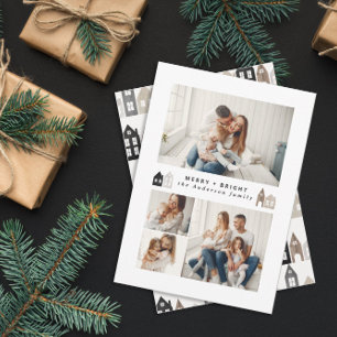 Cartão De Festividades Natal moderno no Japão Casas nórdicas 4 fotos em q