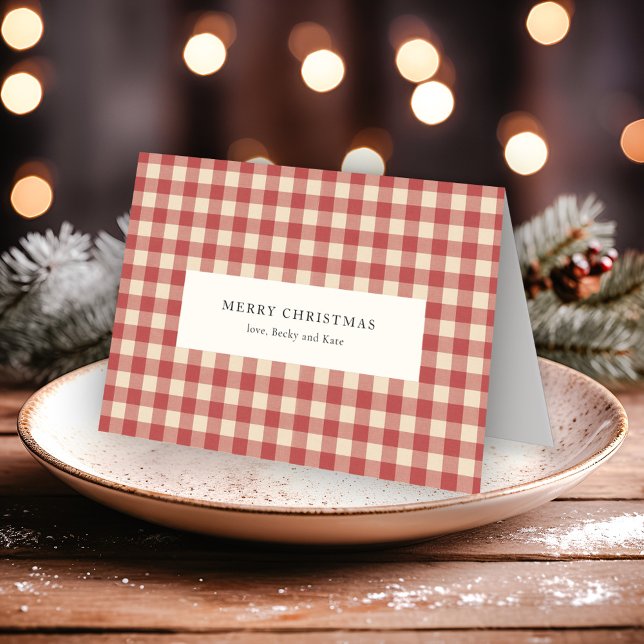 Cartão De Festividades Natal Moderno Rustic Red Gingham (Criador carregado)