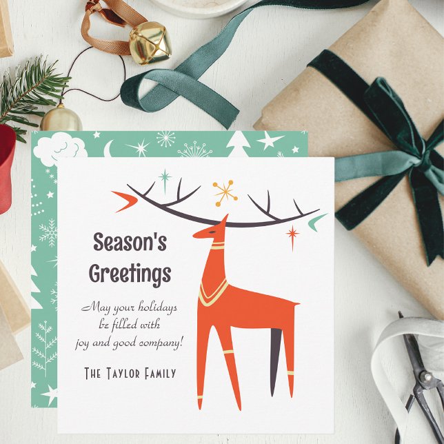 Cartão De Festividades Natal moderno | Vintage | Retro | Script (Criador carregado)