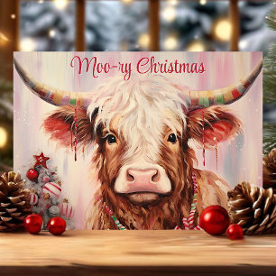 Cartão De Festividades Natal Moo-ry Aguarela Vaca das Terras Altas