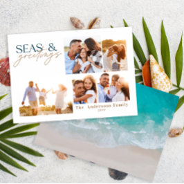 Cartão De Festividades natal multi-foto da praia do oceano moderno
