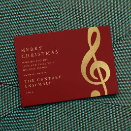 Cartão De Festividades Natal Musical Clef de Sol Elegante em Ouro