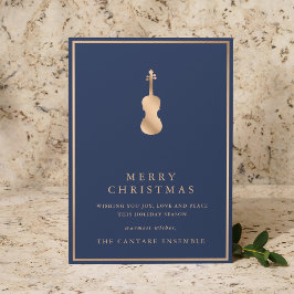 Cartão De Festividades Natal Musical de Violino de Ouro Simples e Elegant