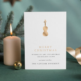 Cartão De Festividades Natal Musical de Violino de Ouro Simples e Elegant