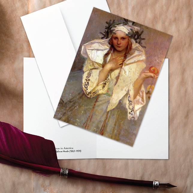 Cartão De Festividades Natal na América Ilustração Alphonse Mucha (Criador carregado)