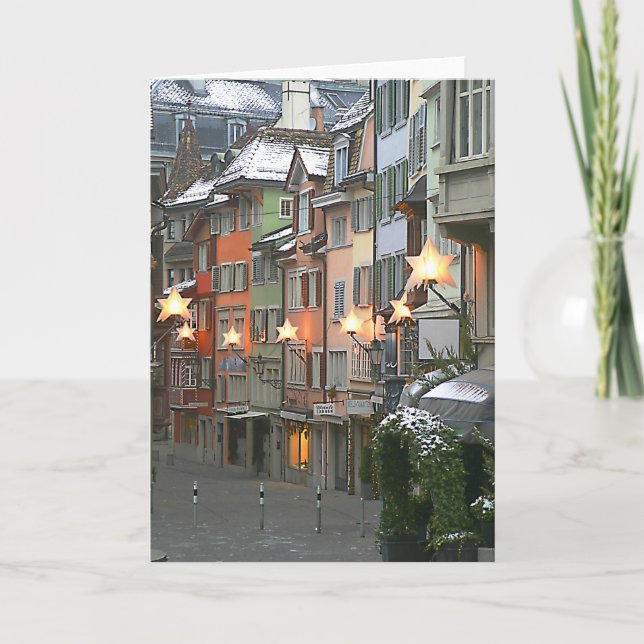 Cartão De Festividades Natal Na Cidade Antiga (Frente)