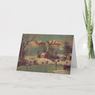 Cartão De Festividades Natal na Fazenda Vintage Greeting Card