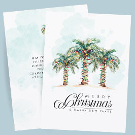 Cartão De Festividades Natal na Praia da Palmeira Tropical