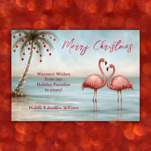 Cartão De Festividades Natal na Praia do Flamingo Rosa Tropical
